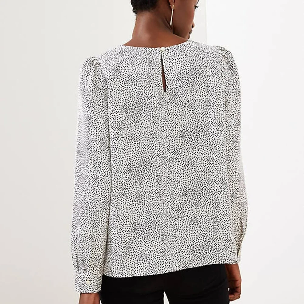 LOFT Womens NWT Petite Dotted Puff Shoulder‎ Blouse